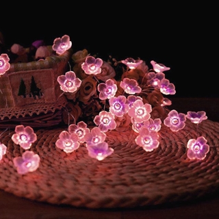 LED kobber lyskæde med kirsebærblomster, med fjernbetjening - batteridrevet - 6 m 40 lys - lilla
